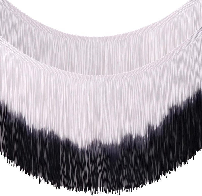 DHFLYDH Fringe Trim Tassel Trim Gradient Color 2.5 Yards 7.9 Inch Wide for Dresses, Bags, DIY, Home Decor, Crafts (Black+White) - Image 2